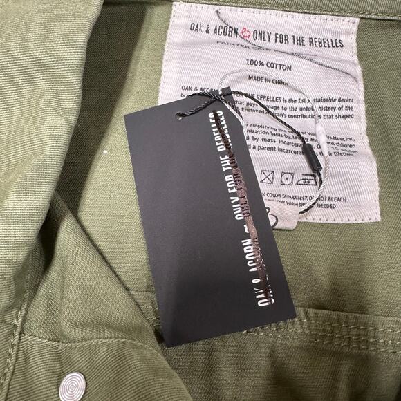 Oak & Acorn NWT Painter Cropped Jacket Sage Green Size XL Cutoff Hem Back Buckle - Picture 7 of 12